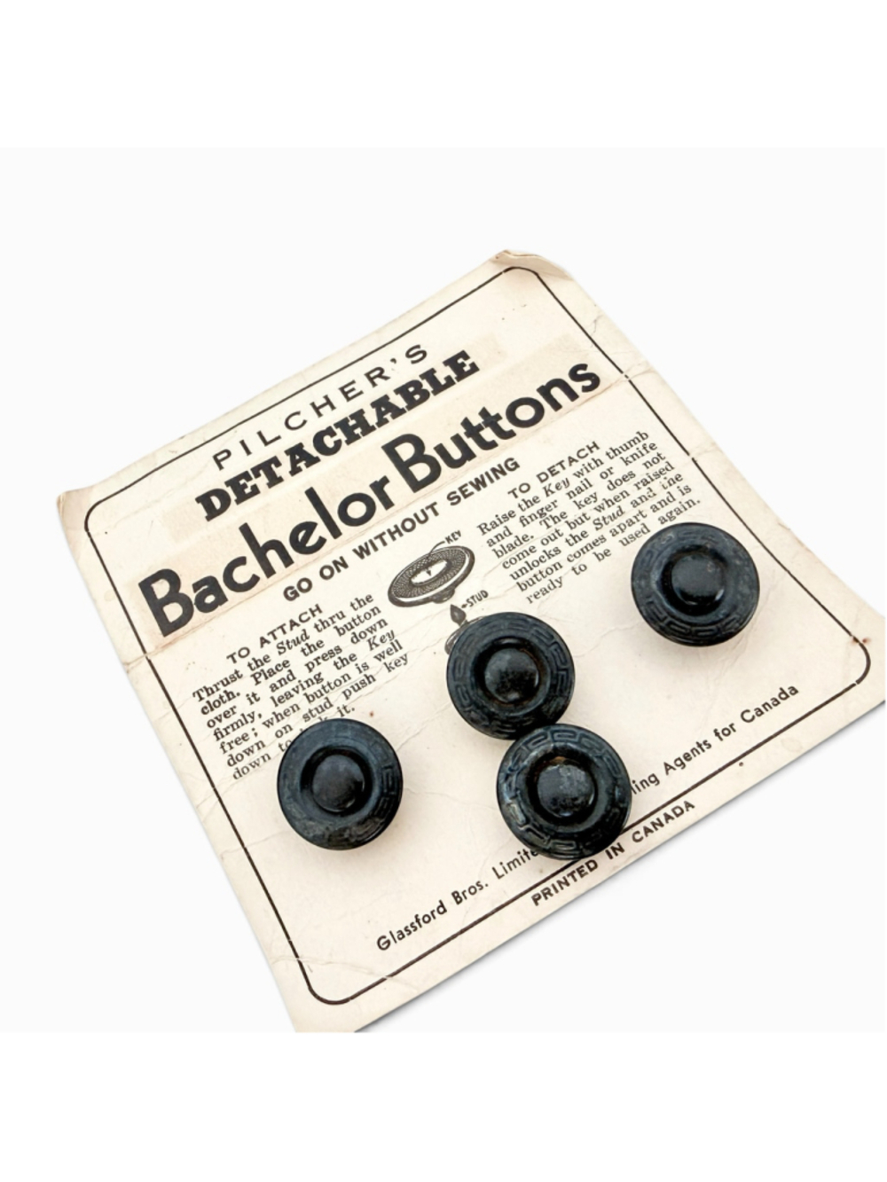 Antique Bakelite Buttons Pilcher’s Bachelor Buttons Original Card Art Deco Black - Picture 3 of 5